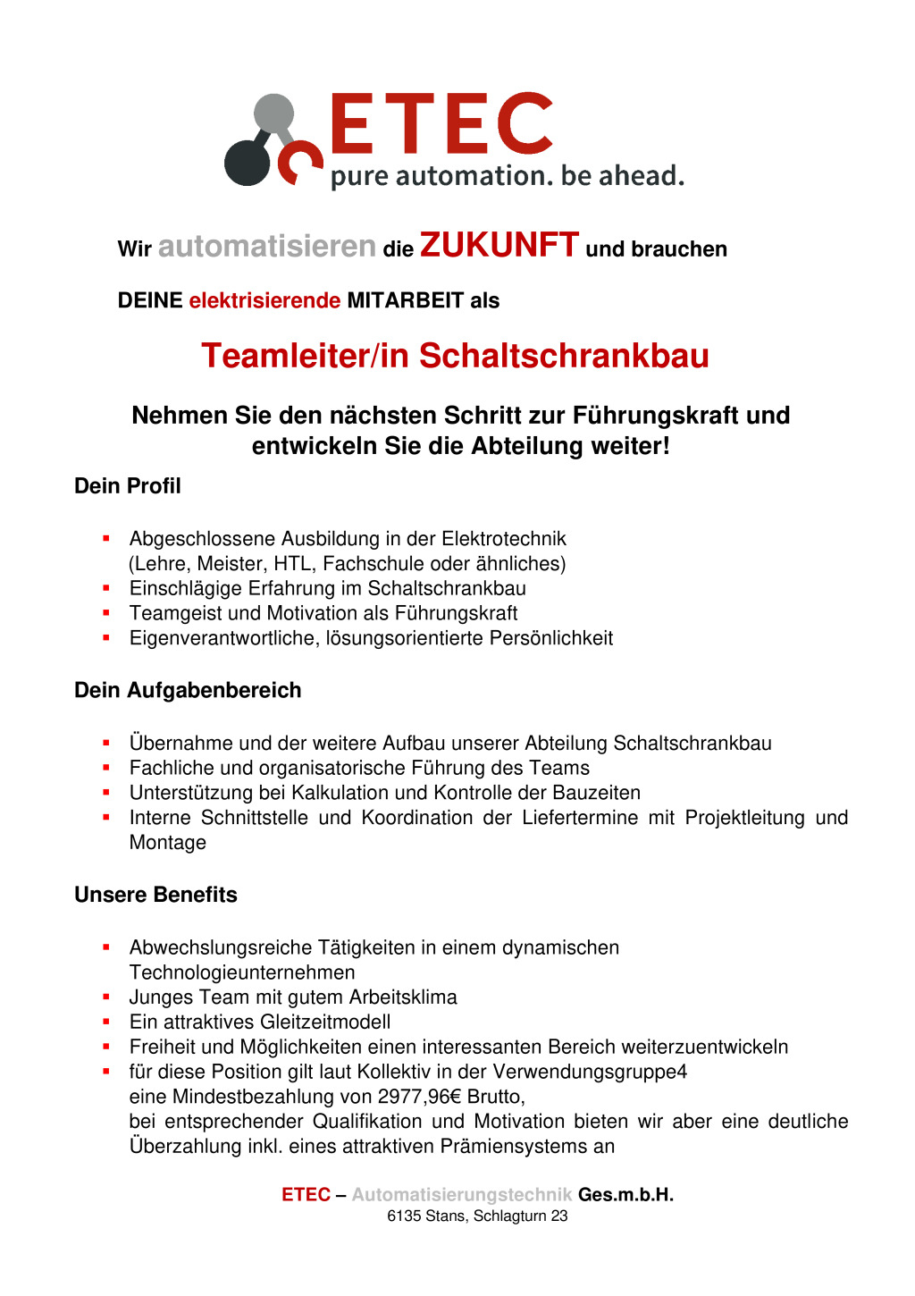 Teamleiter/in Schaltschrankbauer