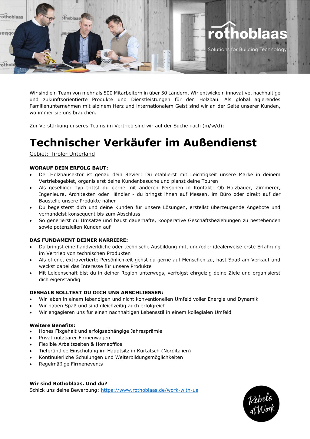Technischer Verkäufer im Außendienst (m/w/d) - Tiroler Unterland