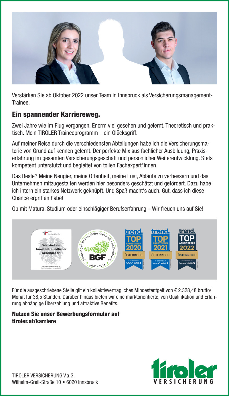 Tiroler Versicherungen Versichungstrainee