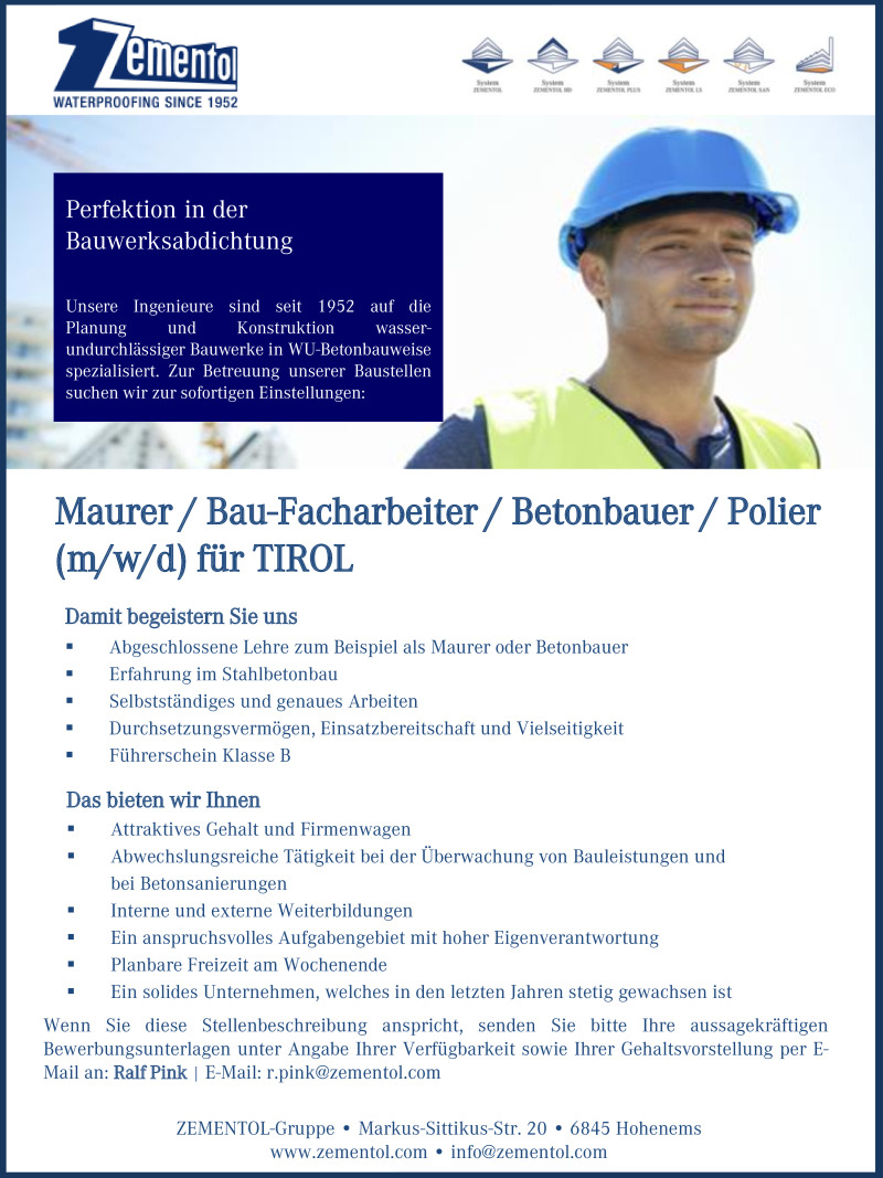 Maurer/Bau-Facharbeiter/Betonbauer/Polier (m/w/d) 